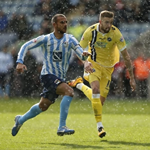 Intense Moment: Marcus Tudgay vs Mark Beevers in Coventry City vs Millwall, Sky Bet League One, Ricoh Arena