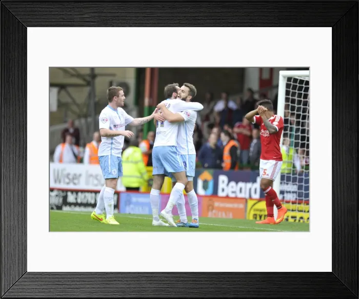 Framed Print : Coventry City's Josh McQuoid Euphoria: Sky Bet League One Goal vs Swindon Town Framed Print : Coventry City's Josh McQuoid Euphoria: Sky Bet League One Goal vs Swindon Town