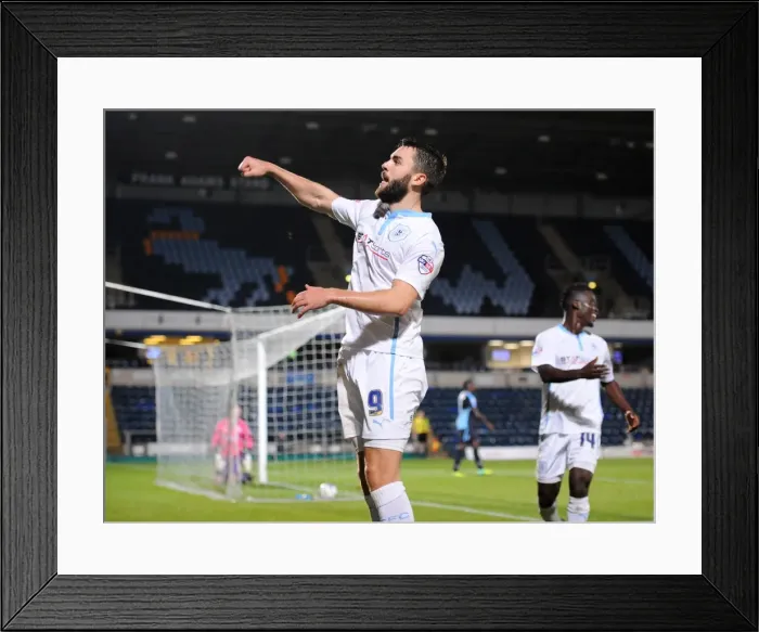 Framed Print : Johnstones Paint Trophy: Josh McQuoid's Opening Goal for Coventry City vs Wycombe Wanderers Framed Print : Johnstones Paint Trophy: Josh McQuoid's Opening Goal for Coventry City vs Wycombe Wanderers