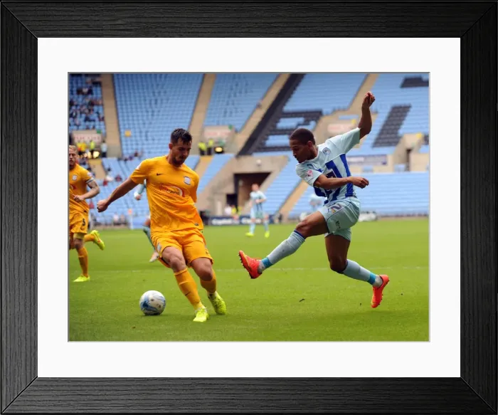 Framed Print : Intense Rivalry: Simeon Jackson vs Bailey Wright's Battle for Supremacy in Coventry City vs Preston North End (Sky Bet League One) Framed Print : Intense Rivalry: Simeon Jackson vs Bailey Wright's Battle for Supremacy in Coventry City vs Preston North End (Sky Bet League One)