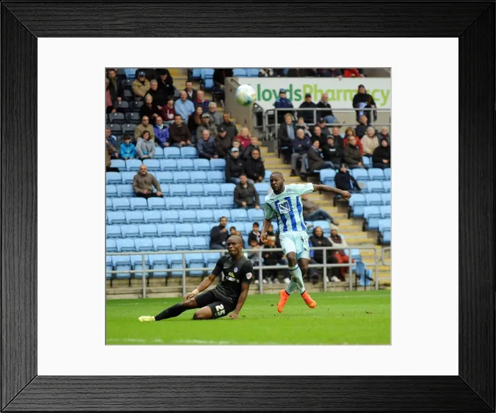 Framed Print : Frank Nouble's Deflected Strike: The Game-Changer in Coventry City's Sky Bet League One Victory over Peterborough United Framed Print : Frank Nouble's Deflected Strike: The Game-Changer in Coventry City's Sky Bet League One Victory over Peterborough United