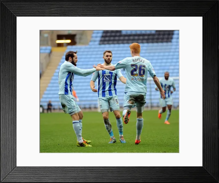 Framed Print : Coventry City's Ryan Haynes Scores First Goal Against Peterborough United in Sky Bet League One at Ricoh Arena Framed Print : Coventry City's Ryan Haynes Scores First Goal Against Peterborough United in Sky Bet League One at Ricoh Arena