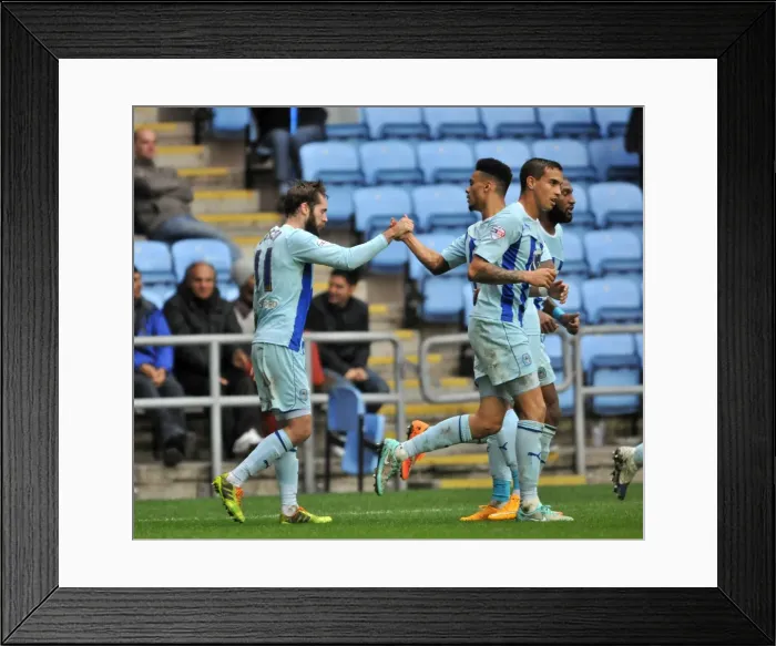 Framed Print : Coventry City Celebrates Second Goal vs. Peterborough United in Sky Bet League One Framed Print : Coventry City Celebrates Second Goal vs. Peterborough United in Sky Bet League One