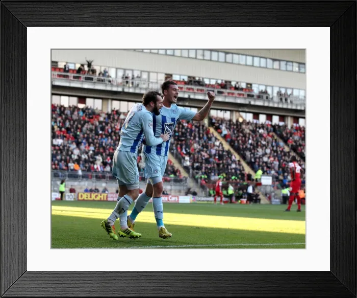 Framed Print : Jim O'Brien's Thrilling Goal: Coventry City's Euphoric Moment at Matchroom Stadium (Sky Bet League Championship: Leyton Orient vs Coventry City) Framed Print : Jim O'Brien's Thrilling Goal: Coventry City's Euphoric Moment at Matchroom Stadium (Sky Bet League Championship: Leyton Orient vs Coventry City)
