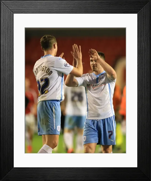 Framed Print : Coventry City FC's FA Cup Upset: Matthew Pennington and John Fleck Celebrate Over Walsall at Bescot Stadium Framed Print : Coventry City FC's FA Cup Upset: Matthew Pennington and John Fleck Celebrate Over Walsall at Bescot Stadium