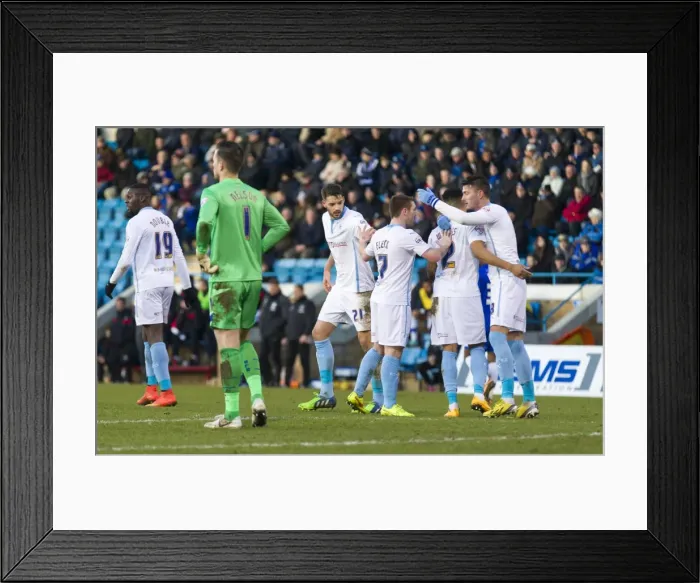 Framed Print : Gary Madine Scores Penalty for Coventry City against Gillingham in Skybet League One