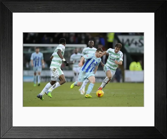 Framed Print : John Fleck Evades Pressure from Nathan Smith and Sam Foley in Coventry City's Sky Bet League One Clash at Huish Park Framed Print : John Fleck Evades Pressure from Nathan Smith and Sam Foley in Coventry City's Sky Bet League One Clash at Huish Park
