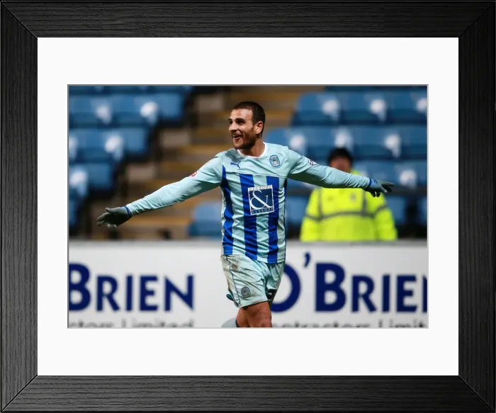 Framed Print : Marcus Tudgay Scores First Goal: Coventry City's Triumph over Scunthorpe United in Sky Bet League One at Ricoh Arena Framed Print : Marcus Tudgay Scores First Goal: Coventry City's Triumph over Scunthorpe United in Sky Bet League One at Ricoh Arena