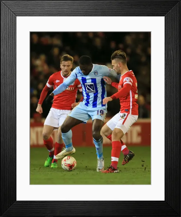 Framed Print : Intense Rivalry: Waring, Bailey vs Nouble - A Football Battle: Barnsley vs Coventry City