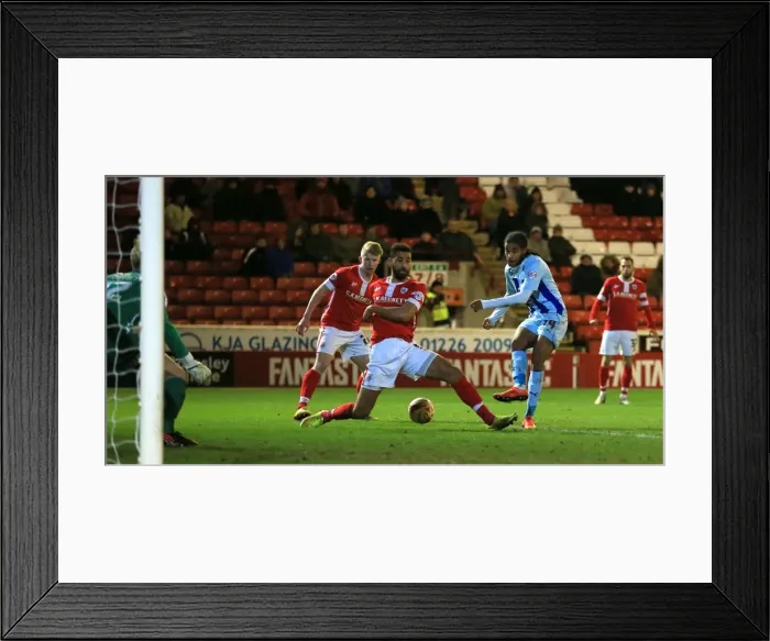 Framed Print : Dominic Samuel's Powerful Shot: Coventry City vs Barnsley in Sky Bet League One at Oakwell