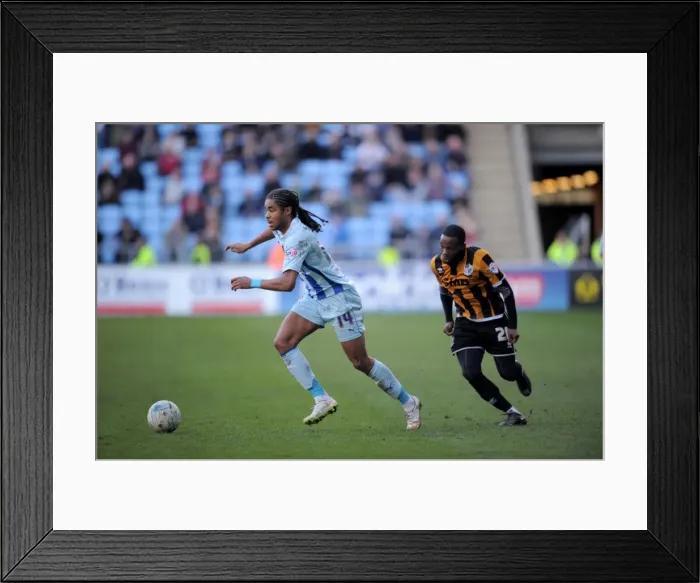Framed Print : Intense Rivalry: Dominic Samuel vs Mark Marshall's Fierce Tackle in Coventry City vs Port Vale Framed Print : Intense Rivalry: Dominic Samuel vs Mark Marshall's Fierce Tackle in Coventry City vs Port Vale