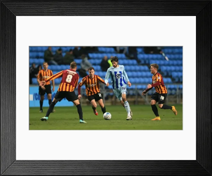 Framed Print : Intense Action: Coventry City's Adam Barton Faces Off Against Bradford City Opponents in Sky Bet League One Framed Print : Intense Action: Coventry City's Adam Barton Faces Off Against Bradford City Opponents in Sky Bet League One
