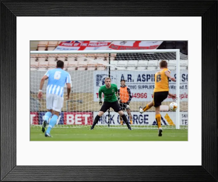 Framed Print : Lee Burge in Action: Coventry City FC's Goalkeeper During Pre-Season Friendly Against Cambridge United at Abbey Stadium