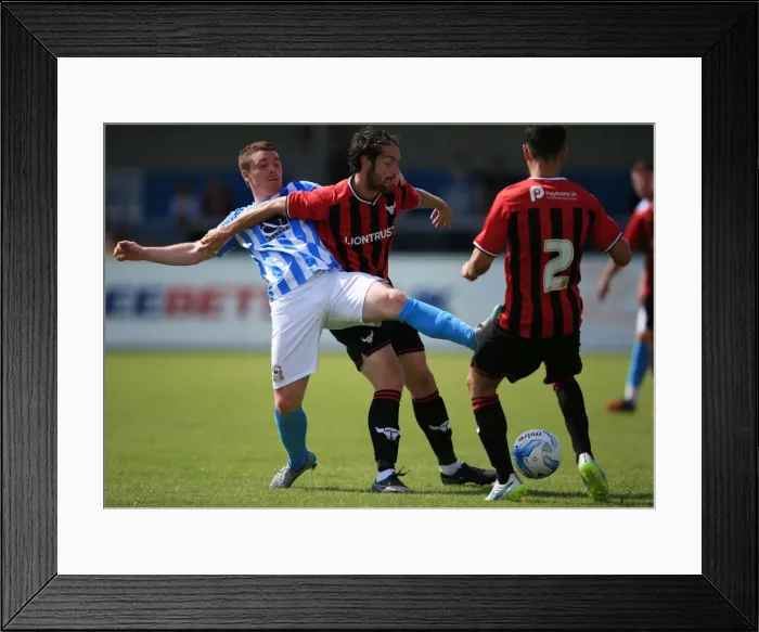Framed Print : Intense Rivalry: John Fleck vs. Danny Hylton's Battle for Ball Supremacy in Coventry City's Pre-Season Clash against Oxford United Framed Print : Intense Rivalry: John Fleck vs. Danny Hylton's Battle for Ball Supremacy in Coventry City's Pre-Season Clash against Oxford United