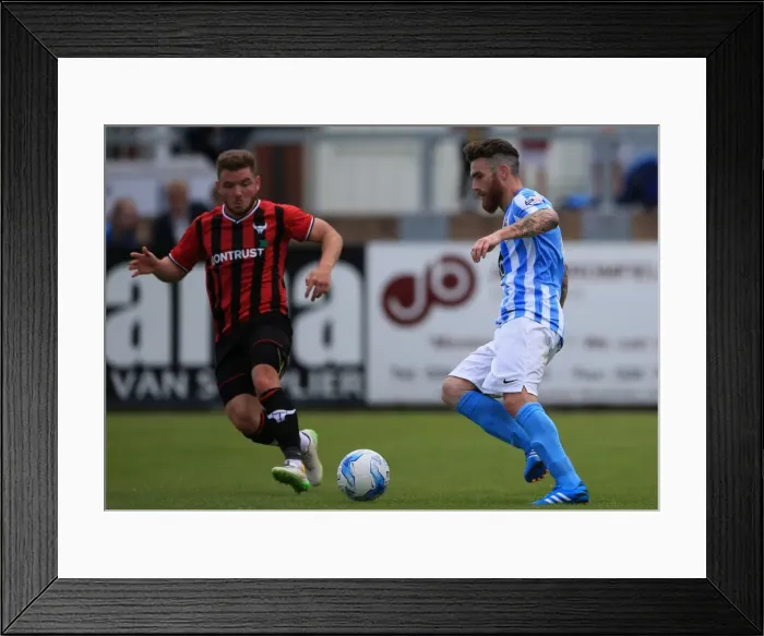 Framed Print : Intense Rivalry: Romain Vincelot vs. Alex McDonald Clash in Coventry City vs. Oxford United Pre-Season Friendly Framed Print : Intense Rivalry: Romain Vincelot vs. Alex McDonald Clash in Coventry City vs. Oxford United Pre-Season Friendly
