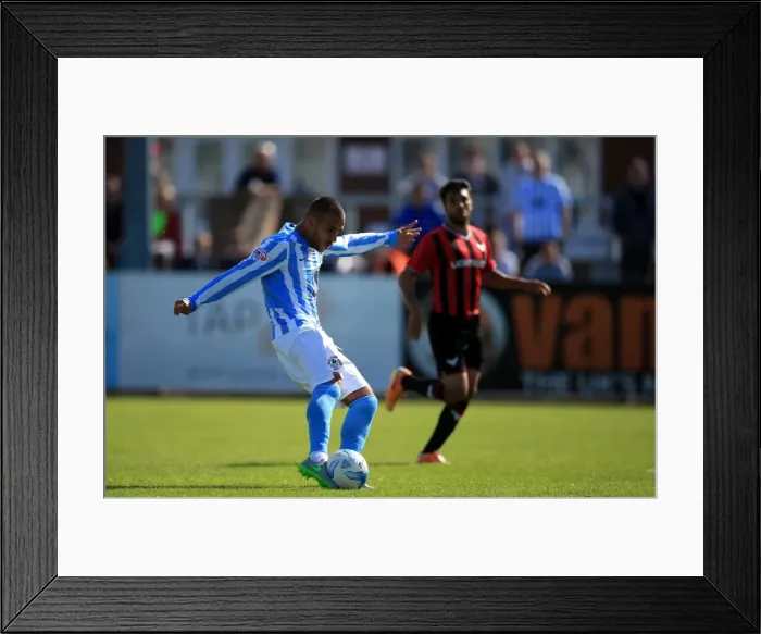 Framed Print : Marcus Tudgay's Determined Shot: Coventry City vs Oxford United (Pre-Season Friendly, Liberty Way Stadium) Framed Print : Marcus Tudgay's Determined Shot: Coventry City vs Oxford United (Pre-Season Friendly, Liberty Way Stadium)