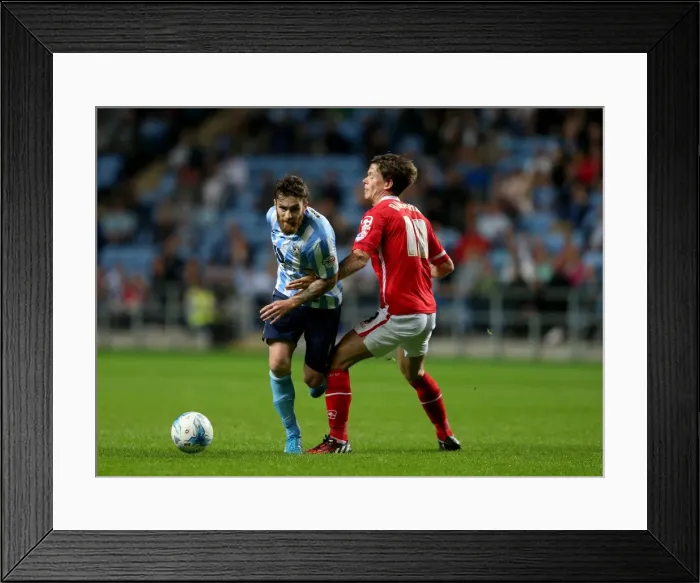 Framed Print : Battle for the Ball: Vincelot vs. Bingham - Intense Rivalry in Coventry City vs. Crewe Alexandra, Sky Bet League One