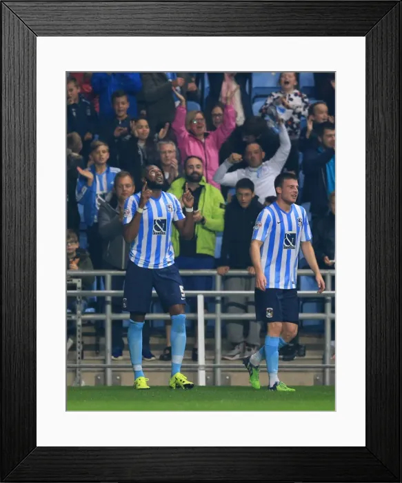 Framed Print : Reda Johnson's Thrilling Goal Celebration: Coventry City's First Win in Sky Bet League One Against Southend United Framed Print : Reda Johnson's Thrilling Goal Celebration: Coventry City's First Win in Sky Bet League One Against Southend United