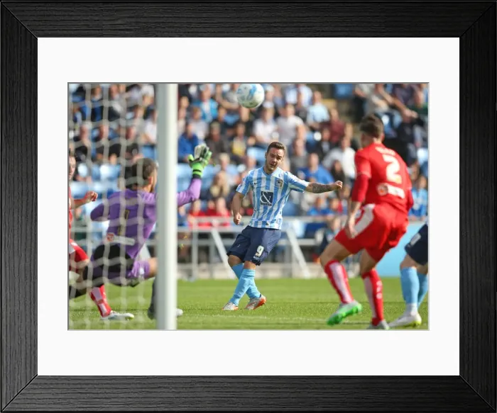 Framed Print : Adam Armstrong's Strike: Coventry City vs Chesterfield in Sky Bet League One Framed Print : Adam Armstrong's Strike: Coventry City vs Chesterfield in Sky Bet League One