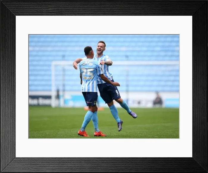 Framed Print : Coventry City: Armstrong and Murphy Celebrate First Goal in Sky Bet League One Victory over Shrewsbury Town (Ricoh Arena) Framed Print : Coventry City: Armstrong and Murphy Celebrate First Goal in Sky Bet League One Victory over Shrewsbury Town (Ricoh Arena)