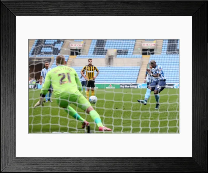 Framed Print : Marc Antoine Fortune Scores Penalty: Coventry City's Victory Moment vs Shrewsbury Town (Sky Bet League One) Framed Print : Marc Antoine Fortune Scores Penalty: Coventry City's Victory Moment vs Shrewsbury Town (Sky Bet League One)