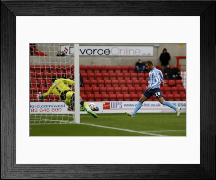 Framed Print : Marcus Tudgay Scores Coventry City's Second Goal in Sky Bet League One Match Against Swindon Town Framed Print : Marcus Tudgay Scores Coventry City's Second Goal in Sky Bet League One Match Against Swindon Town