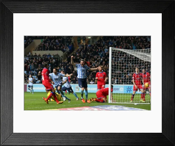 Framed Print : Aaron Martin Scores First Goal for Coventry City Against Oldham Town at Ricoh Arena (Sky Bet League One) Framed Print : Aaron Martin Scores First Goal for Coventry City Against Oldham Town at Ricoh Arena (Sky Bet League One)