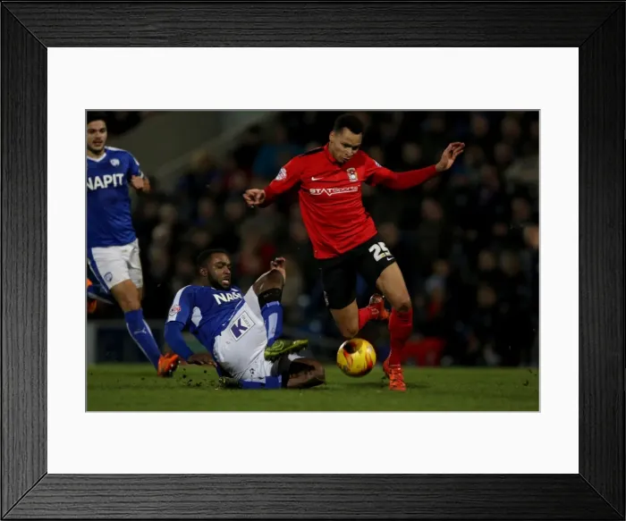 Framed Print : Intense Rivalry: Murphy vs Ebanks-Blake's Hard-Fought Tackle in Coventry City's League One Battle Framed Print : Intense Rivalry: Murphy vs Ebanks-Blake's Hard-Fought Tackle in Coventry City's League One Battle