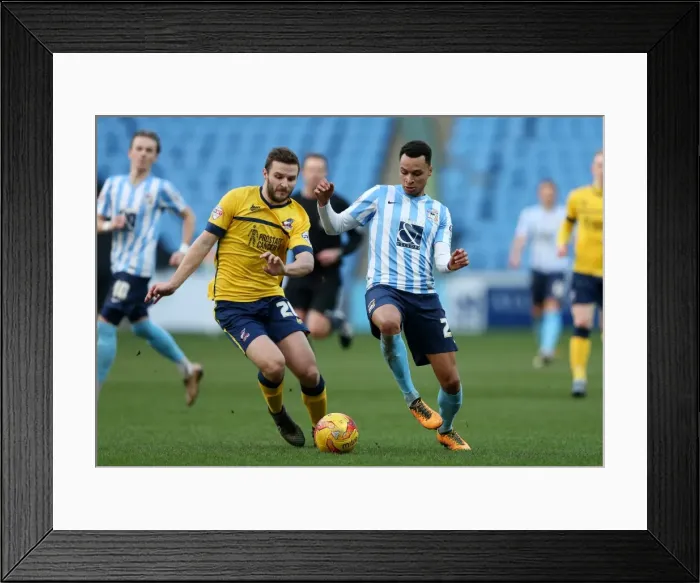 Framed Print : Jacob Murphy vs Jamie Ness: Intense Rivalry in Coventry City vs Scunthorpe United (Sky Bet League One)