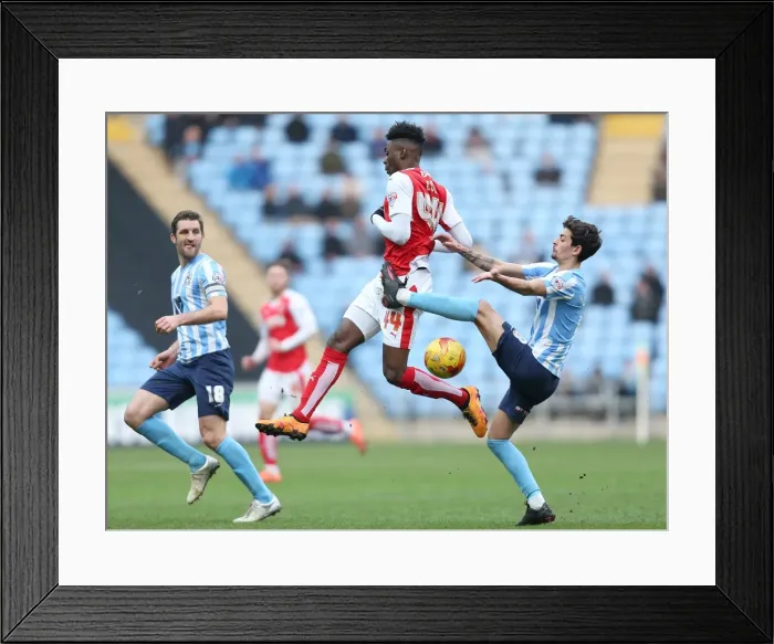 Framed Print : Intense Clash: Coventry City vs Fleetwood Town in Sky Bet League One at Ricoh Arena Framed Print : Intense Clash: Coventry City vs Fleetwood Town in Sky Bet League One at Ricoh Arena
