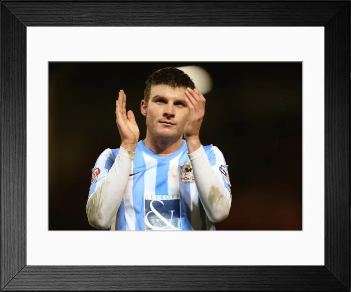 Framed Print : Chris Stokes of Coventry City Salutes Fans in Triumphant Moment after Barnsley Victory Framed Print : Chris Stokes of Coventry City Salutes Fans in Triumphant Moment after Barnsley Victory