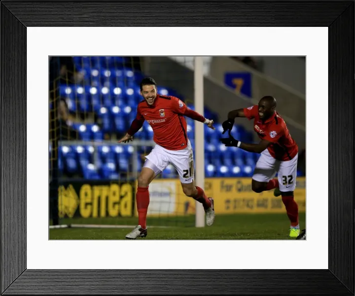 Framed Print : Aaron Martin's First Goal: Coventry City Takes the Lead in Sky Bet League One Match Against Shrewsbury Town Framed Print : Aaron Martin's First Goal: Coventry City Takes the Lead in Sky Bet League One Match Against Shrewsbury Town