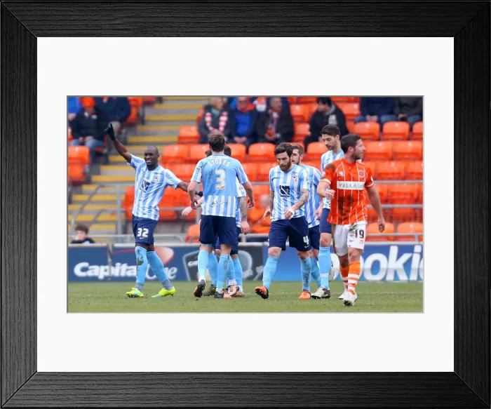 Framed Print : Marc-Antoine Fortune's Goal Celebration: Coventry City's First Strike in Sky Bet League One Against Blackpool (2015-16) Framed Print : Marc-Antoine Fortune's Goal Celebration: Coventry City's First Strike in Sky Bet League One Against Blackpool (2015-16)