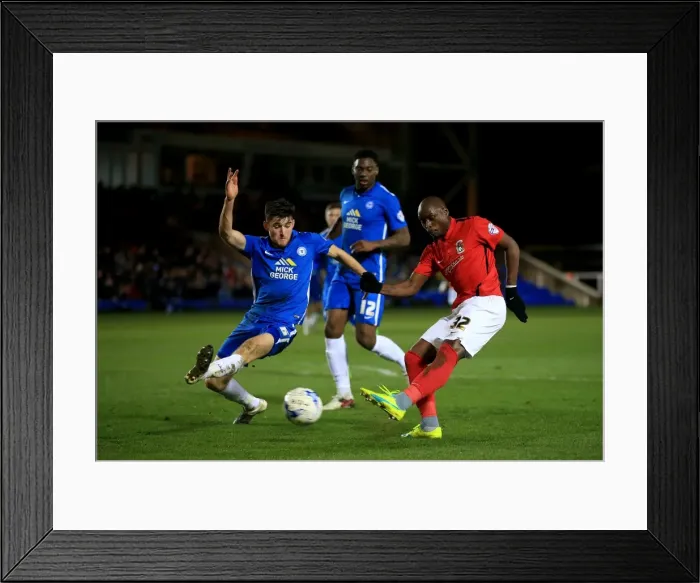 Framed Print : Marc-Antoine Fortune Scores Past Sliding Jack Baldwin in Sky Bet League One: Peterborough United vs Coventry City at ABAX Stadium Framed Print : Marc-Antoine Fortune Scores Past Sliding Jack Baldwin in Sky Bet League One: Peterborough United vs Coventry City at ABAX Stadium