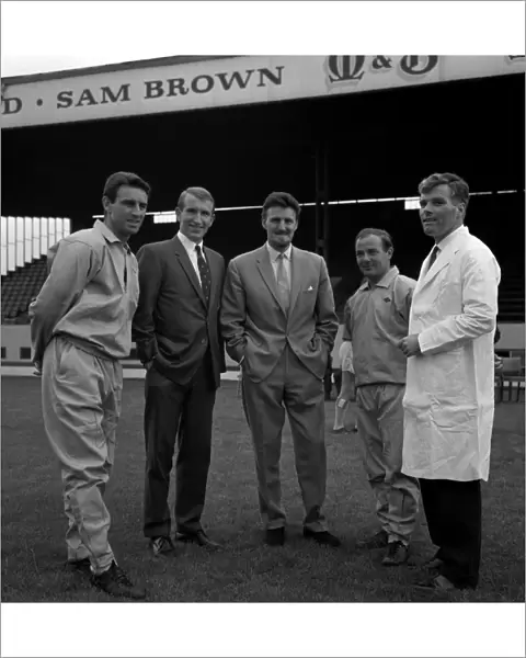 (L-R) Coach Pat Saward, assistant manager Alan Dicks, manager Jimmy Hill, trainer Peter Hill, and physio Norman Pilgrim