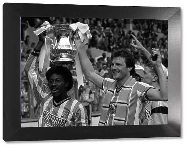 Jubilant Coventry City Players Dave Bennett and Keith Houchen Celebrate FA Cup Victory over Tottenham Hotspur