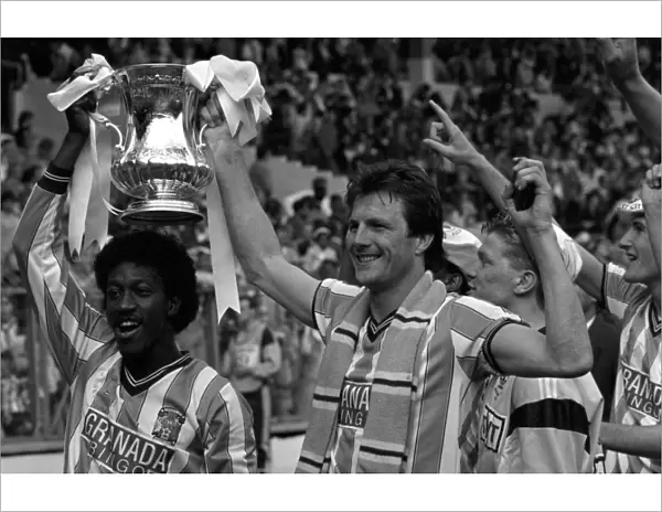 Jubilant Coventry City Players Dave Bennett and Keith Houchen Celebrate FA Cup Victory over Tottenham Hotspur