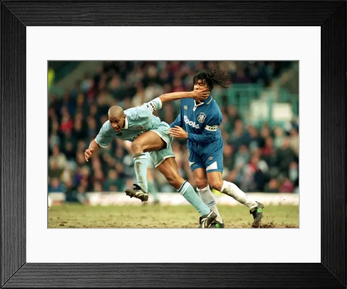 Framed Print : Dublin vs. Gullit: Intense Moment from Coventry City vs. Chelsea FA Premier League Clash (Feb. 10, 1996) Framed Print : Dublin vs. Gullit: Intense Moment from Coventry City vs. Chelsea FA Premier League Clash (Feb. 10, 1996)