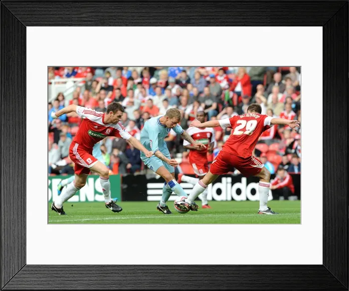 Framed Print : Carl Baker of Coventry City Clashes with Middlesbrough's McManus and McMahon in Championship Match Framed Print : Carl Baker of Coventry City Clashes with Middlesbrough's McManus and McMahon in Championship Match