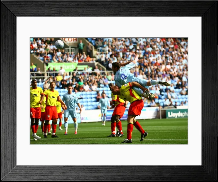 Framed Print : Coventry City vs Watford: Lukas Jutkiewicz's Determined Header at Ricoh Arena (Npower Football League Championship, 20-08-2011) Framed Print : Coventry City vs Watford: Lukas Jutkiewicz's Determined Header at Ricoh Arena (Npower Football League Championship, 20-08-2011)