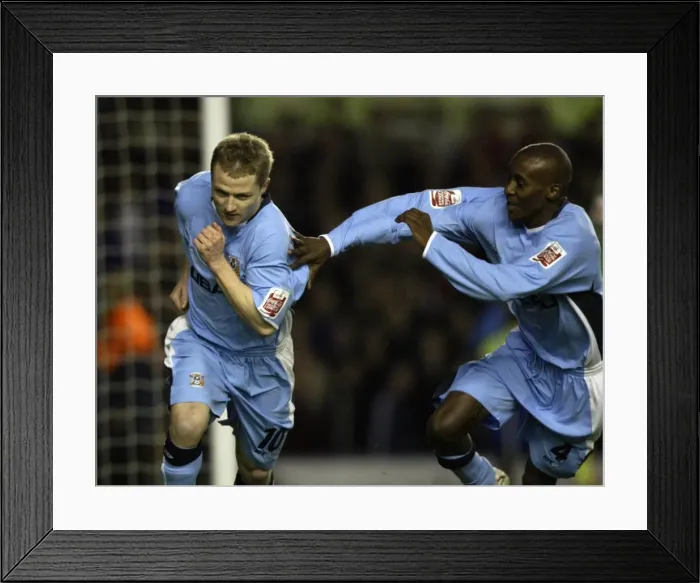 Framed Print : Coventry City's Gary McSheffrey and Lloyd Dyer Celebrate Penalty Goal Against Nottingham Forest in Coca-Cola Championship (06-04-2005) Framed Print : Coventry City's Gary McSheffrey and Lloyd Dyer Celebrate Penalty Goal Against Nottingham Forest in Coca-Cola Championship (06-04-2005)