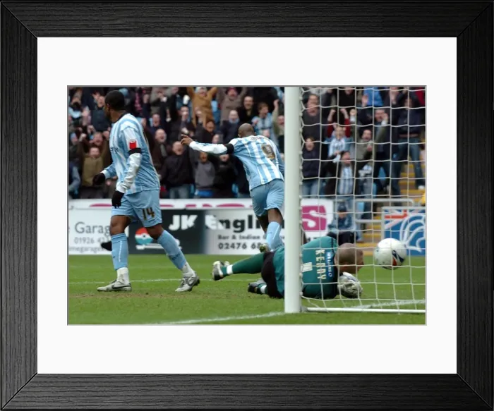 Framed Print : Coventry City's Dele Adebola Celebrates Goal Against Sheffield United in Coca-Cola Championship (11-03-2006) Framed Print : Coventry City's Dele Adebola Celebrates Goal Against Sheffield United in Coca-Cola Championship (11-03-2006)