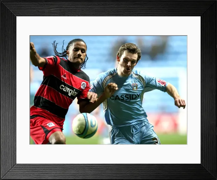Framed Print : Competing for the Championship: A Battle Between Coventry City's Jay Tabb and Queens Park Rangers Michael Mancienne (Ricoh Arena, 2008) Framed Print : Competing for the Championship: A Battle Between Coventry City's Jay Tabb and Queens Park Rangers Michael Mancienne (Ricoh Arena, 2008)