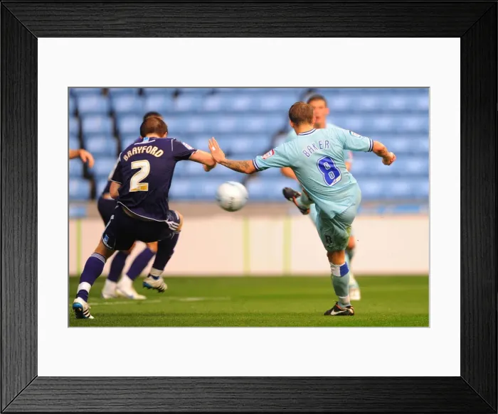 Framed Print : Carl Baker Scores the Second Goal: Coventry City vs. Derby County in the Npower Championship at Ricoh Arena Framed Print : Carl Baker Scores the Second Goal: Coventry City vs. Derby County in the Npower Championship at Ricoh Arena