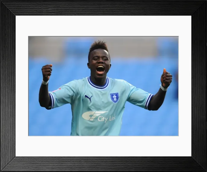 Framed Print : Coventry City FC: Gael Bigirimana's Victory Dance vs Derby County in Championship Match at Ricoh Arena (10-09-2011) Framed Print : Coventry City FC: Gael Bigirimana's Victory Dance vs Derby County in Championship Match at Ricoh Arena (10-09-2011)