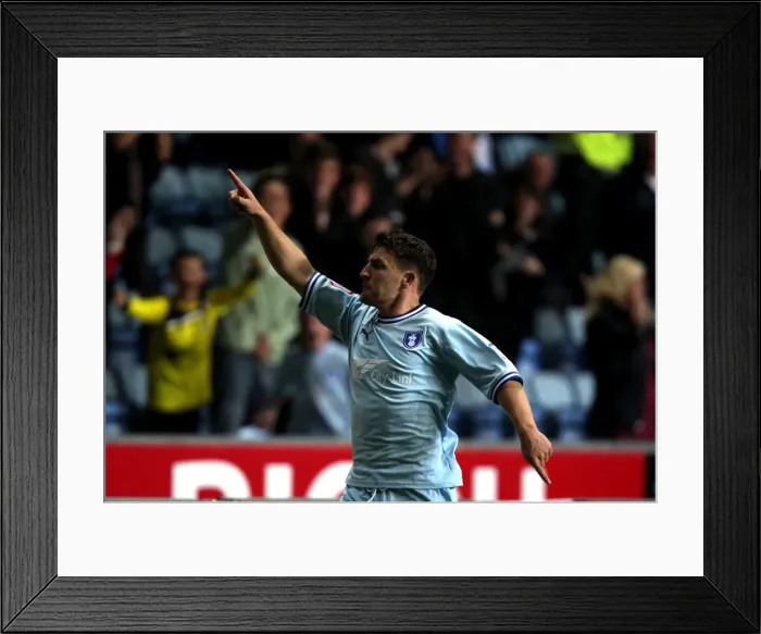 Framed Print : Coventry City's Gary Deegan Celebrates Second Goal Against Blackpool in Championship Match (September 27, 2011, Ricoh Arena) Framed Print : Coventry City's Gary Deegan Celebrates Second Goal Against Blackpool in Championship Match (September 27, 2011, Ricoh Arena)