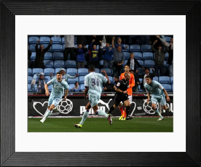 Framed Print : Coventry City's Gary Deegan Celebrates Opening Goal Against Blackpool in Npower Championship (September 27, 2011, Ricoh Arena) Framed Print : Coventry City's Gary Deegan Celebrates Opening Goal Against Blackpool in Npower Championship (September 27, 2011, Ricoh Arena)
