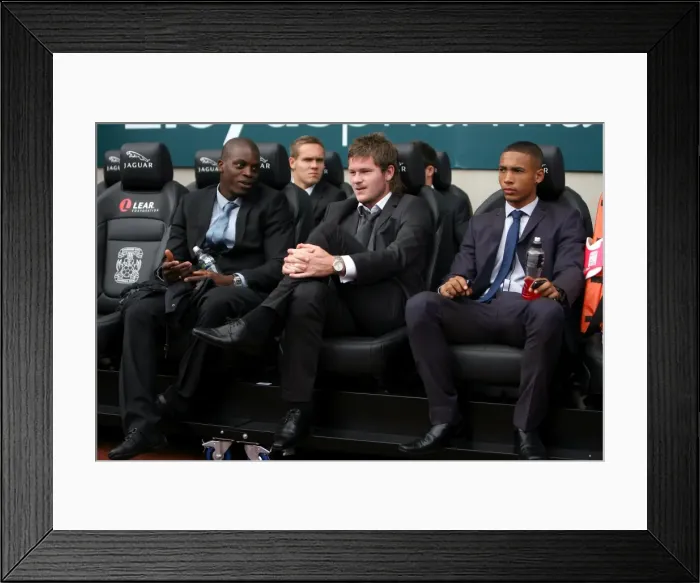 Framed Print : Coventry City FC: Isaac Osbourne, Aron Gunnarsson, and Jordan Clarke on the Bench during Coventry City vs Portsmouth in the Npower Football League Championship at Ricoh Arena (2010) Framed Print : Coventry City FC: Isaac Osbourne, Aron Gunnarsson, and Jordan Clarke on the Bench during Coventry City vs Portsmouth in the Npower Football League Championship at Ricoh Arena (2010)