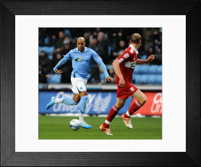 Framed Print : Marlon King vs. David Wheater: Intense Rivalry in Coventry City vs. Middlesbrough Championship Clash at Ricoh Arena (04-12-2010) Framed Print : Marlon King vs. David Wheater: Intense Rivalry in Coventry City vs. Middlesbrough Championship Clash at Ricoh Arena (04-12-2010)