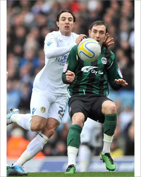 Battle for Supremacy: Davide Somma vs. Richard Keogh in the Npower Championship Clash between Leeds United and Coventry City at Elland Road